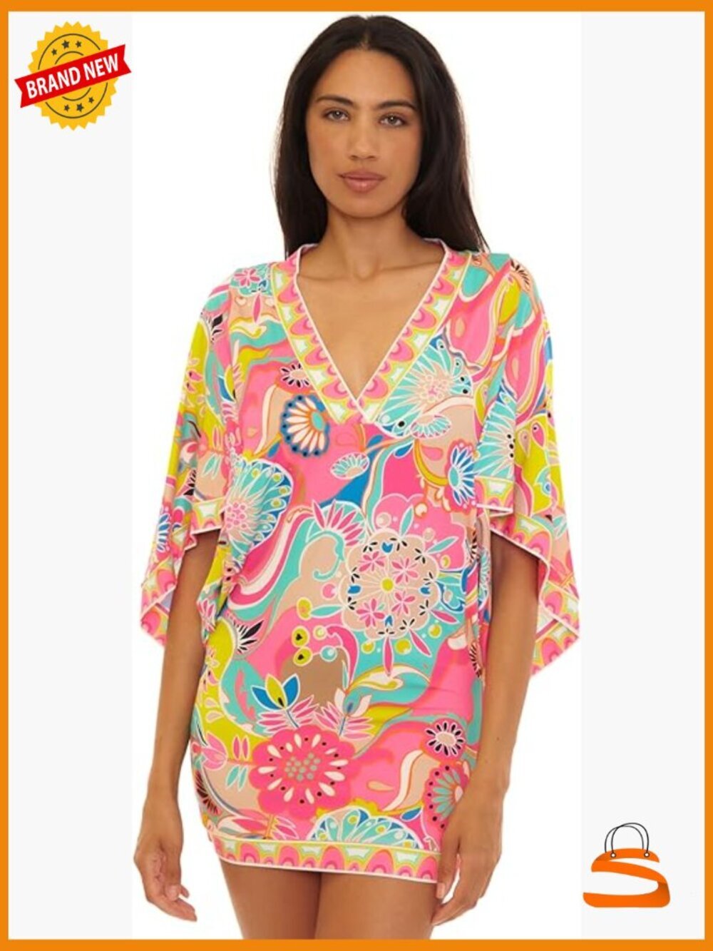 V-Neck Tunic with Kimono Sleeves - Beach Cover Up